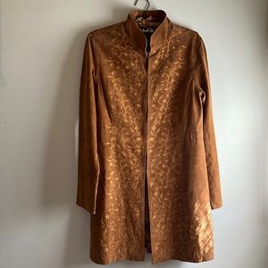 Prosper & Devine Boho style suede coat tan with floral embroidery. Size …